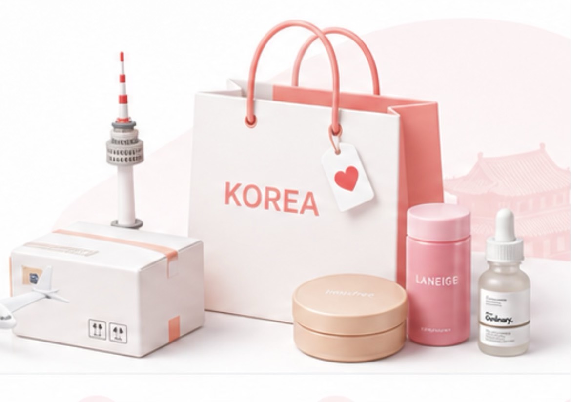 韩国代购购物袋和美妆商品